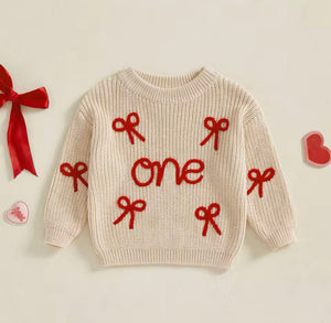 First Birthday ONE Bow Knitted Sweater - Oat (pre order) - Fox Baby & Co