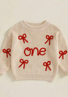 Load image into Gallery viewer, First Birthday ONE Bow Knitted Sweater - Oat (pre order) - Fox Baby &amp; Co
