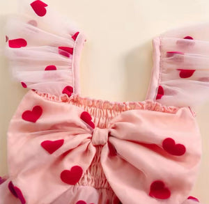 Girl Valentine Bow Big Heart Tulle Dress - Pink (pre order) - Fox Baby & Co