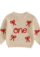 Load image into Gallery viewer, First Birthday ONE Bow Knitted Sweater - Oat (pre order) - Fox Baby &amp; Co
