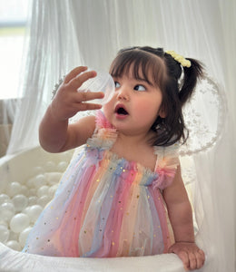 1st Birthday Kids little girls Arabella Tulle Fairy Birthday Dress - Bright Rainbow - Fox Baby & Co