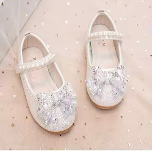 New Big Bow Silver Pearl Princess Birthday Girl Mary Jane Shoe (pre order) - Fox Baby & Co