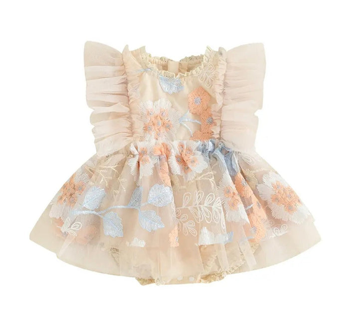 Baby Girls Flora Floral Tutu Lace Romper - Cream - Fox Baby & Co