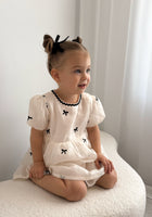 Load image into Gallery viewer, Kids girls French Luxe Bow Puff Dress - Black/ivory (pre order)
