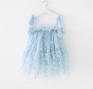 Sparkle Snow Princess Kids little Girls Tulle Dress - Blue