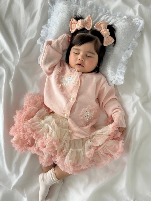 Sparkle Heart Knitted Cardigan & Tulle Tutu - Pink/Peach (pre order) - Fox Baby & Co