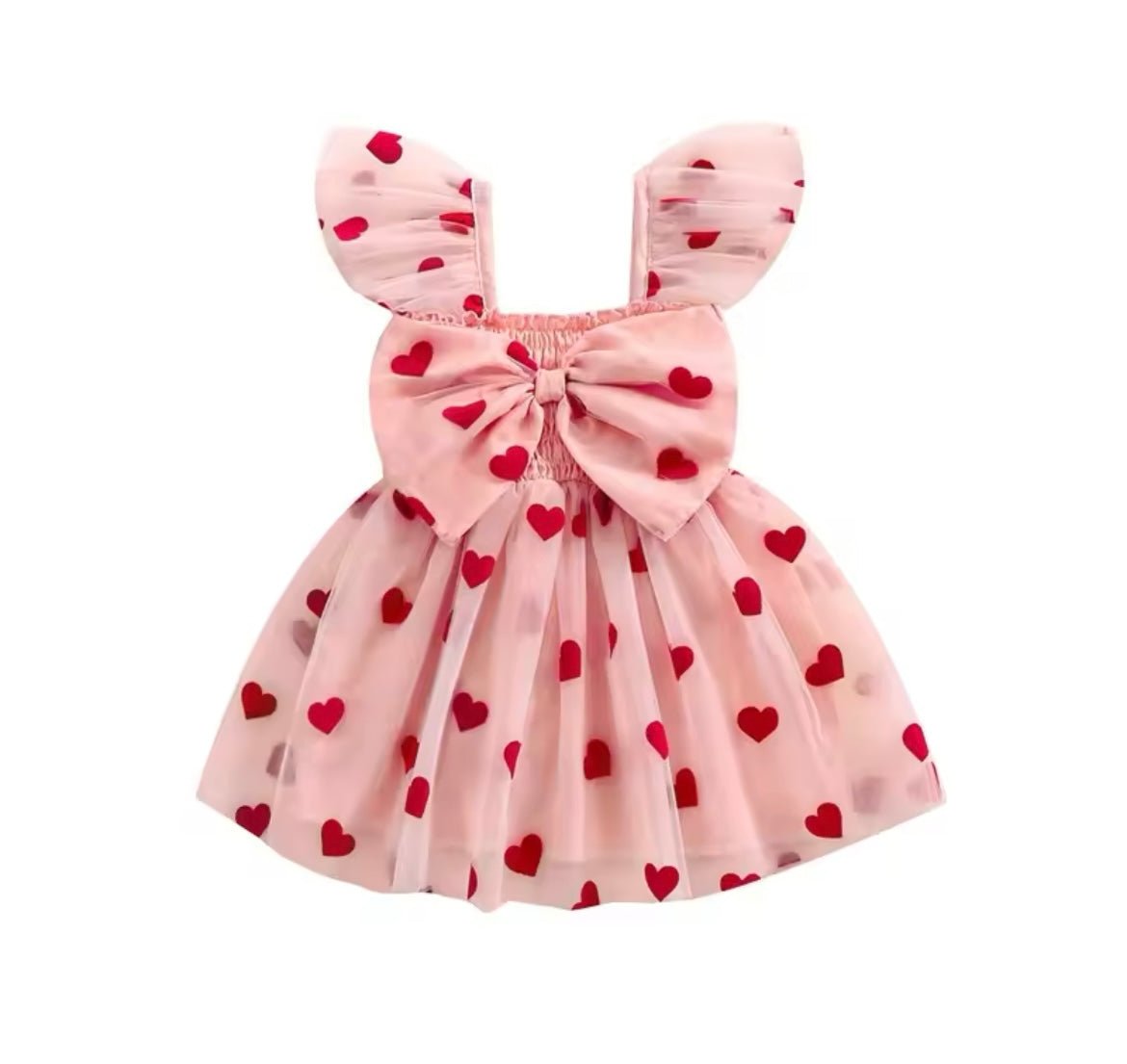 Girl Valentine Bow Big Heart Tulle Dress - Pink (pre order) - Fox Baby & Co