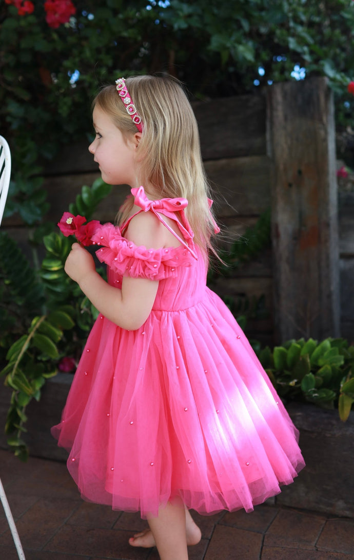 Kids little girls Valencia Pearl Luxe Party Dress - Magenta (pre order) - Fox Baby & Co