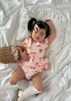 Load image into Gallery viewer, My Valentine Pink Bow Frill Romper &amp; Bow (pre order) - Fox Baby &amp; Co
