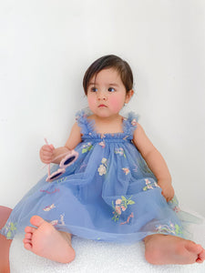Arabella Garden Floral Tulle Birthday Dress - blue - Fox Baby & Co