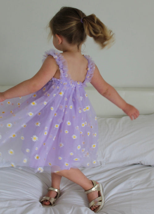 Kids little girl Arabella Daisy Tulle Dress - Purple - Fox Baby & Co