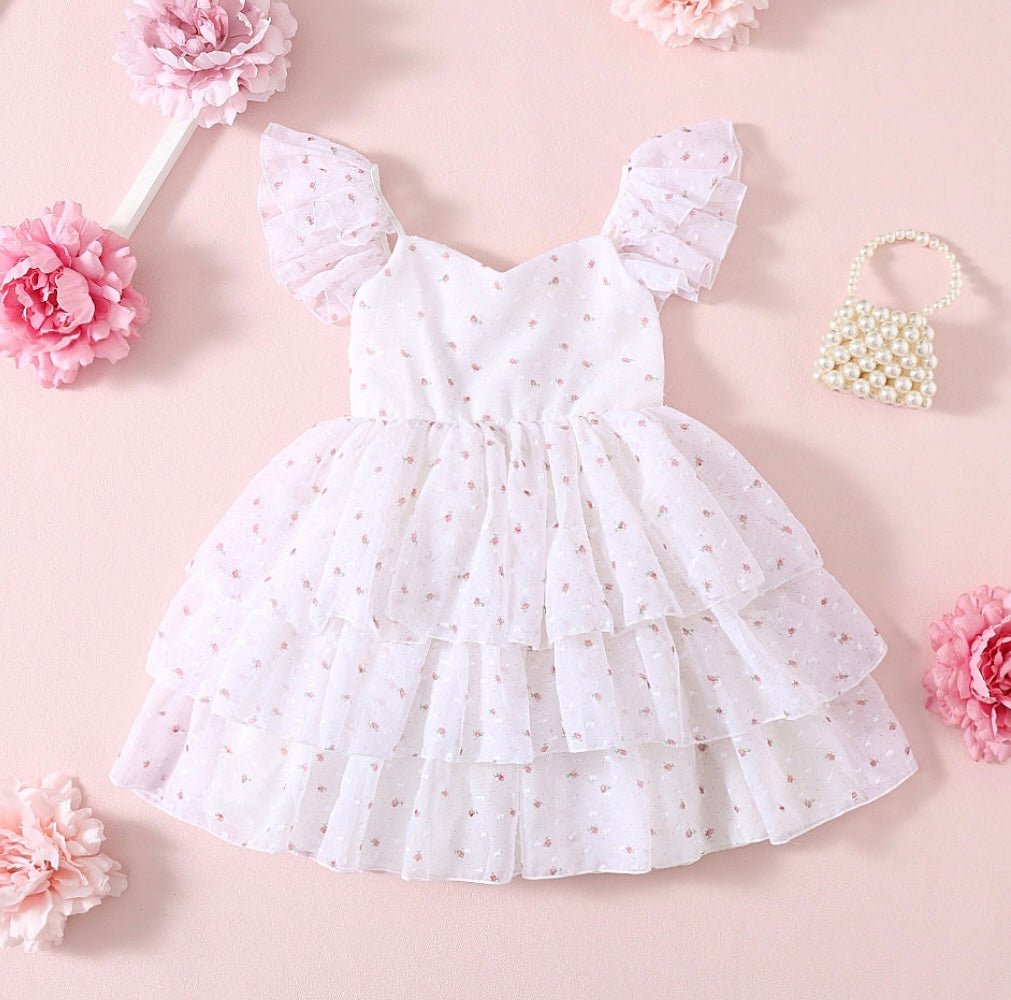 Kids little girls Rosie Floral Luxe Party Dress - White (pre order) - Fox Baby & Co