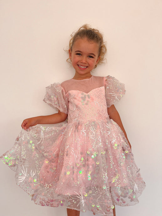 Enchanted Mermaid Sequins Luxe Tulle Dress - Pink (preorder) - Fox Baby & Co