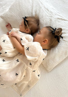 Load image into Gallery viewer, Kids girls French Luxe Bow Puff Dress - Black/ivory (pre order)
