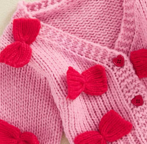 My Sweet Bow Valentines Knitted Cardigan - Pink (pre order) - Fox Baby & Co