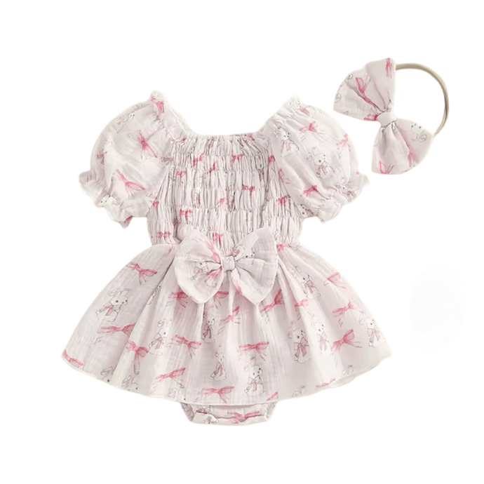 Easter Bunny Bow Frill Romper & Bow (pre order) - Fox Baby & Co