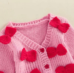 My Sweet Bow Valentines Knitted Cardigan - Pink (pre order) - Fox Baby & Co