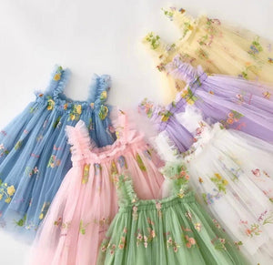 Arabella Garden Floral Tulle Birthday Dress - lemon - Fox Baby & Co