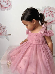 Kids little girls Valencia Pearl Luxe Party Dress - Dusty Rose (pre order) - Fox Baby & Co