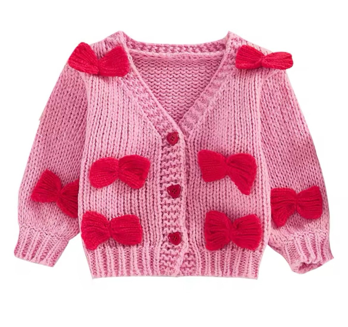 My Sweet Bow Valentines Knitted Cardigan - Pink (pre order) - Fox Baby & Co