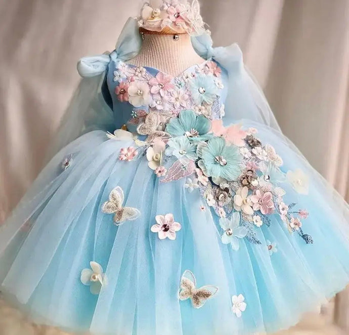 Primrose Butterfly Luxe Little Girls Tulle Dress - Blue - Fox Baby & Co