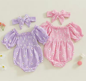 Oh Daisy Romper & Bow Headband - Lilac (pre order) - Fox Baby & Co