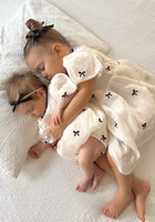 Load image into Gallery viewer, Kids girls French Luxe Bow Puff Dress - Black/ivory (pre order)
