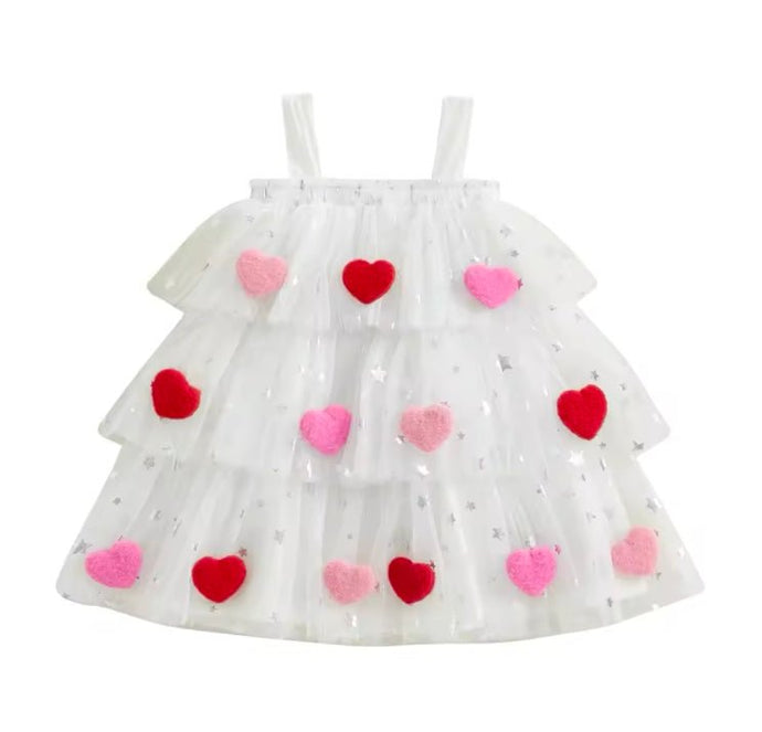 Baby Girl My Valentine Heart Tulle Dress - White (pre order) - Fox Baby & Co