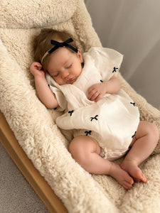 Baby Girls French Luxe Bow Puff Romper - Black/Ivory (pre order) - Fox Baby & Co