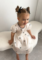 Load image into Gallery viewer, Kids girls French Luxe Bow Puff Dress - Black/ivory (pre order)
