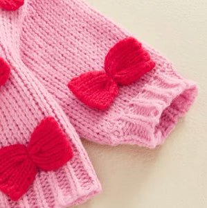 My Sweet Bow Valentines Knitted Cardigan - Pink (pre order) - Fox Baby & Co