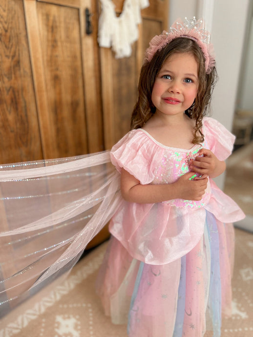 Rainbow Fairyfloss Princess Birthday Party Dress with cape - Fox Baby & Co