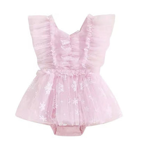 Whimsical Pink Snowflakes Romper (pre order) - Fox Baby & Co