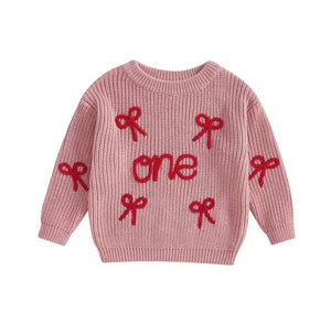 First Birthday ONE Bow Knitted Sweater - Dusty Rose (pre order) - Fox Baby & Co