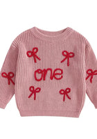 Load image into Gallery viewer, First Birthday ONE Bow Knitted Sweater - Dusty Rose (pre order) - Fox Baby &amp; Co
