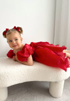 Load image into Gallery viewer, Kids little girls Red Christmas Luxe Dress (pre order) - Fox Baby &amp; Co
