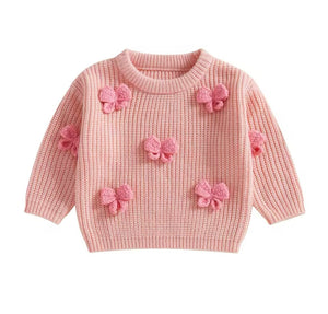 Valentines Bow Knitted Sweater - Pink (pre order) - Fox Baby & Co