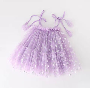 Sparkle Snow Princess Kids little Girls Tulle Dress - Purple