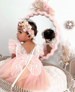 Kids little Girls Aurora Tutu Tulle Fairy Romper - Peach Rainbow - Fox Baby & Co