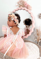 Load image into Gallery viewer, Kids little Girls Aurora Tutu Tulle Fairy Romper - Peach Rainbow - Fox Baby &amp; Co
