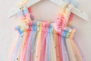 1st Birthday Kids little girls Arabella Tulle Fairy Birthday Dress - Bright Rainbow - Fox Baby & Co