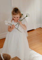 Load image into Gallery viewer, Kid little girl Pearl Flower girl Tulle Dress with matching hair bow - Fox Baby &amp; Co
