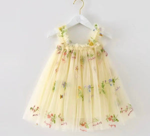 Arabella Garden Floral Tulle Birthday Dress - lemon - Fox Baby & Co