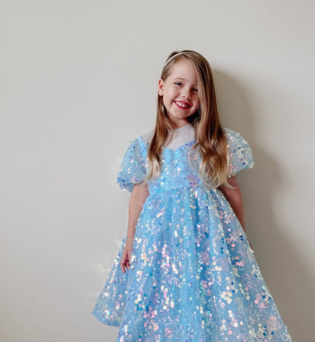 Kids girls Mermaid Luxe Sequins Tulle Dress - Blue (pre order) - Fox Baby & Co