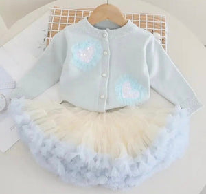 Sparkle Heart Knitted Cardigan & Tulle Tutu - Blue (pre order) - Fox Baby & Co