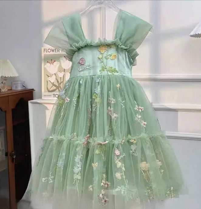 Kid little girl Flora Bloom Luxe Tulle Dress - Green - Fox Baby & Co