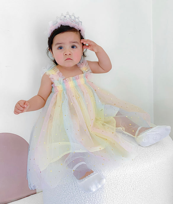 Kids little girls Arabella Tulle Fairy Birthday Dress - Lemon Rainbow - Fox Baby & Co