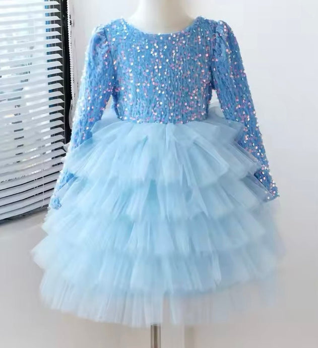 Winter Wonderland Frill Tutu Long Sleeve Dress - Blue - Fox Baby & Co