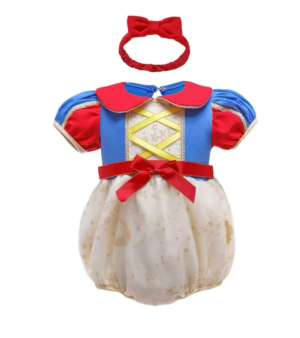 Baby Girls Snow White Princess Puff Tulle Romper with bow - Fox Baby & Co