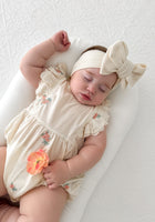 Load image into Gallery viewer, Baby Girls Peach Floral Vintage Romper (pre order) - Fox Baby &amp; Co
